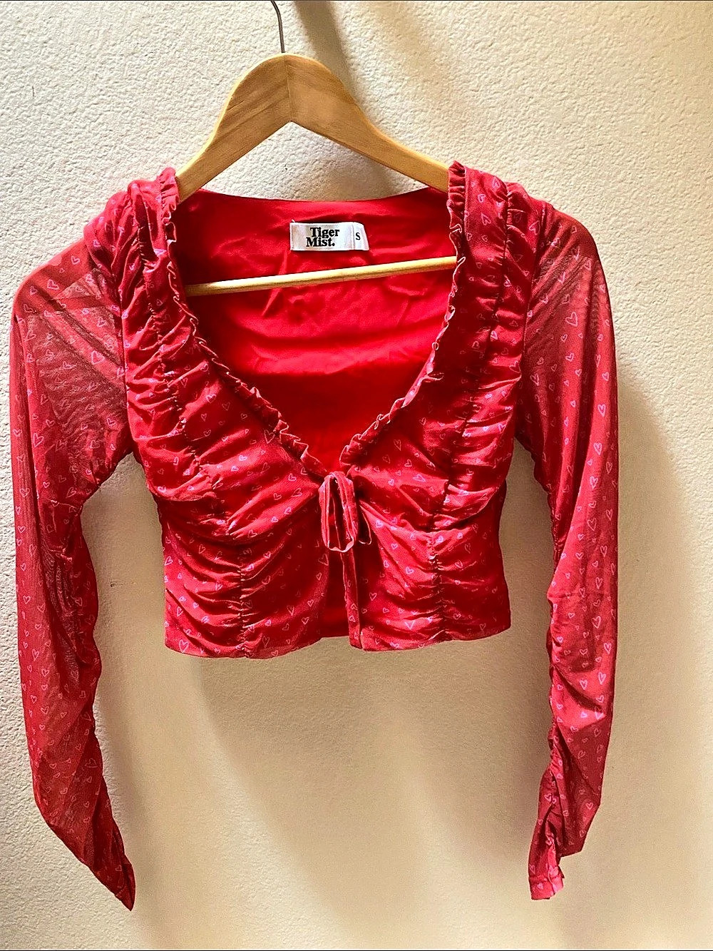 Tiger Mist Ruched Long Sleeve Crop Top in Red Size Small Like New